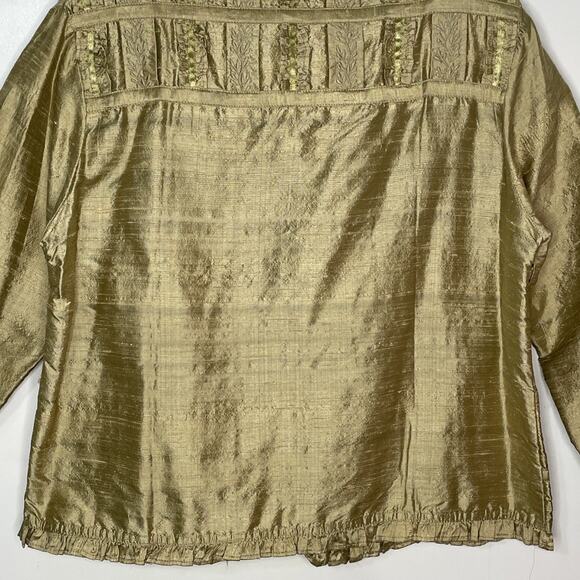 YAK MAGIK Jacket size MEDIUM 100% SILK Long Sleeves Open Front Beaded GOLD Rare - Picture 12 of 16